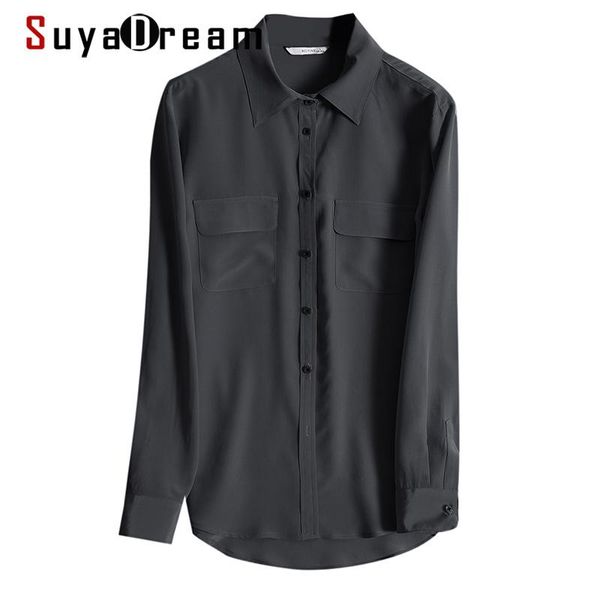 women's blouses & shirts suyadream solid blouse women 100%silk crepe long sleeves elegant two chest pockets shirt 2021 fall office chic, White
women's blouses & shirts suyadream solid blouse women 100%silk crepe long sleeves elegant two chest pockets shirt 2021 fall office chic, White