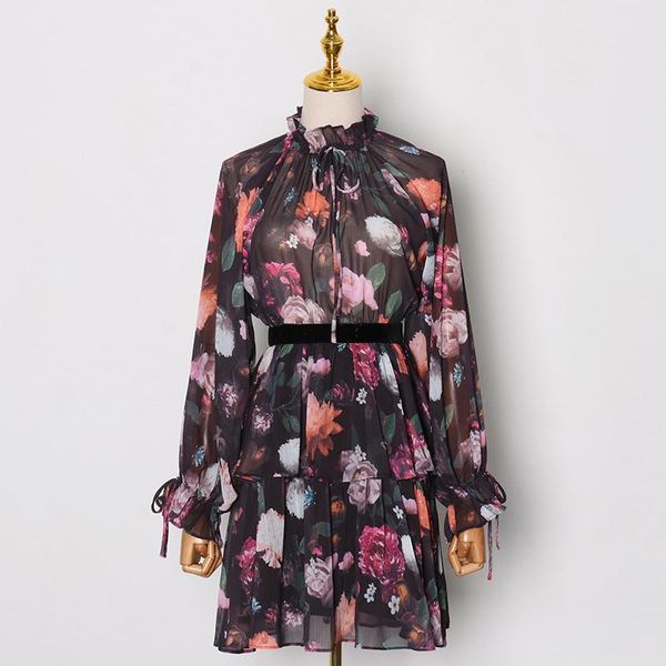 casual dresses bowknot chiffon for women stand collar lantern sleeve high waist lace up female elegant print floral dress, Black;gray
casual dresses bowknot chiffon for women stand collar lantern sleeve high waist lace up female elegant print floral dress, Black;gray