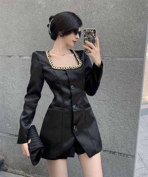 women's two piece pants patchwork chain blazer suits female satin square collar long sleeve jacket +high waist shorts set women autumn, White
women's two piece pants patchwork chain blazer suits female satin square collar long sleeve jacket +high waist shorts set women autumn, White
