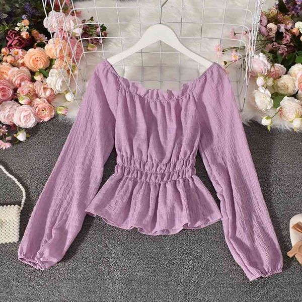 korean womens blouses off shoulder slash neck shirts elastic waist slim fit solid color blusas clothing women casual ins, White
korean womens blouses off shoulder slash neck shirts elastic waist slim fit solid color blusas clothing women casual ins, White