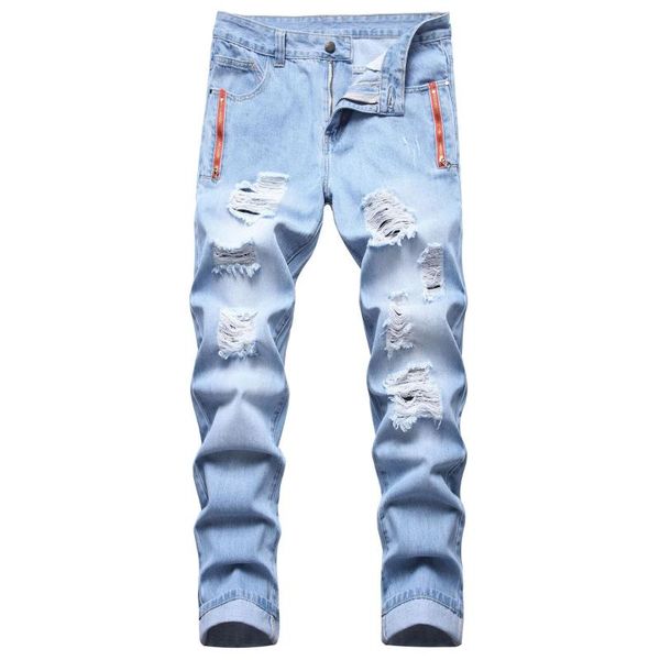 men's jeans slim beggar pants korean style trendy spring and autumn thin holes, Blue
men's jeans slim beggar pants korean style trendy spring and autumn thin holes, Blue