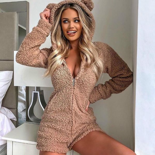 women's jumpsuits & rompers autumn homewear plush playsuits ladies casual long sleeve zipper hooded playsuit khaki clothing, Black;white
women's jumpsuits & rompers autumn homewear plush playsuits ladies casual long sleeve zipper hooded playsuit khaki clothing, Black;white