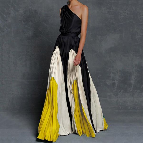 casual dresses women stitching contrast color one shoulder sleeveless dress high waisted pleated long maxi party loose bohemian vestidos, Black;gray
casual dresses women stitching contrast color one shoulder sleeveless dress high waisted pleated long maxi party loose bohemian vestidos, Black;gray
