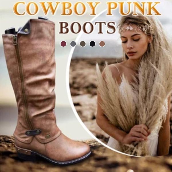 boots drop women fashion western cowboy knee punk low thick heel side zippper booties botas mujer, Black
boots drop women fashion western cowboy knee punk low thick heel side zippper booties botas mujer, Black