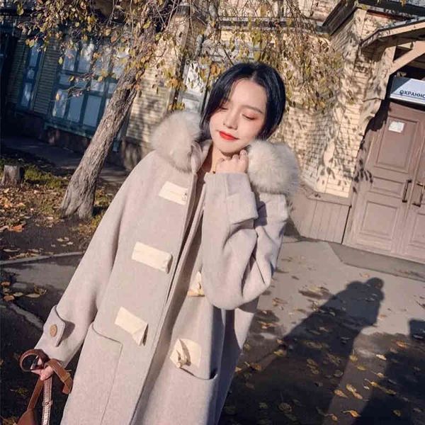 winter solid woolen coats female hooded pockets thick warm outerwears horn button korean streetwears 210510, Black
winter solid woolen coats female hooded pockets thick warm outerwears horn button korean streetwears 210510, Black