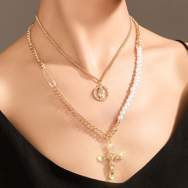 pendant necklaces pearl cross necklace for women's neck chain link choker multilayered gold girl jewelry gift, Silver
pendant necklaces pearl cross necklace for women's neck chain link choker multilayered gold girl jewelry gift, Silver