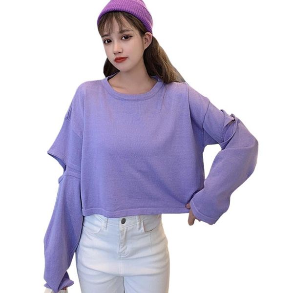 women's t-shirt autumn women casual round neck solid color loose long-sleeved high waist short, White
women's t-shirt autumn women casual round neck solid color loose long-sleeved high waist short, White