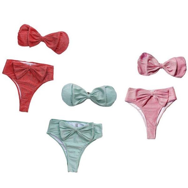 women two piece bikini set shiny shimmer solid color swimsuit strapless large bowknot high waisted bathing suit one-piece suits
women two piece bikini set shiny shimmer solid color swimsuit strapless large bowknot high waisted bathing suit one-piece suits