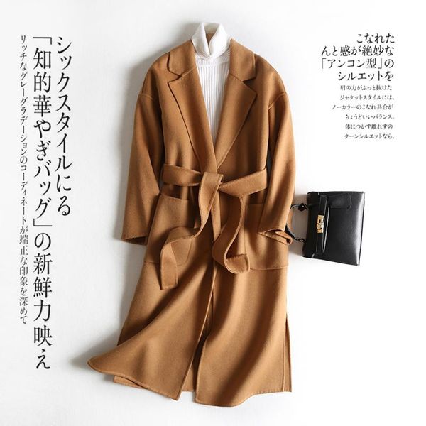 women's wool & blends fall winter 2021 double-sided 100%wool coat for female lady belt mid-long korean overcoat outwear clothes cashmer, Black
women's wool & blends fall winter 2021 double-sided 100%wool coat for female lady belt mid-long korean overcoat outwear clothes cashmer, Black