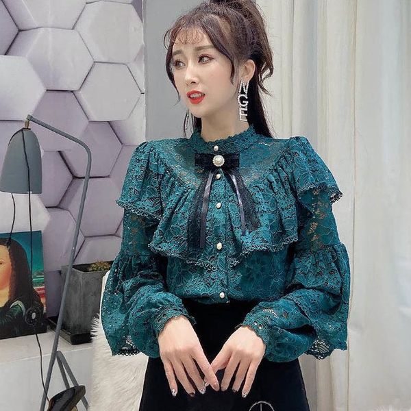 women's blouses & shirts fashion autumn women ruffled bow ladies stand collar vintage lace korean sweet loose shirt y577, White
women's blouses & shirts fashion autumn women ruffled bow ladies stand collar vintage lace korean sweet loose shirt y577, White