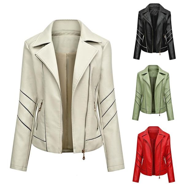 women's leather & faux turn-down collar ladies jacket outwear pu coat for women motorcycle zipper solid color female, Black
women's leather & faux turn-down collar ladies jacket outwear pu coat for women motorcycle zipper solid color female, Black