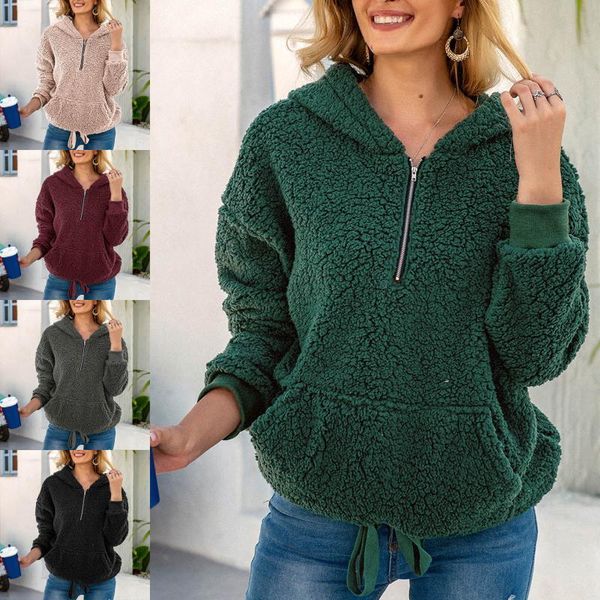 women's jackets women sweater coat loose plush long sleeve zipper pullover pocket solid color autumn winter ladies casual sweatershirt, Black;brown 
women's jackets women sweater coat loose plush long sleeve zipper pullover pocket solid color autumn winter ladies casual sweatershirt, Black;brown