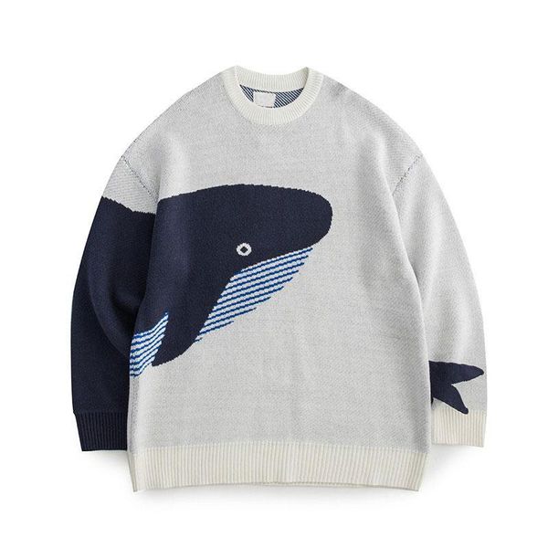 women's sweaters 2021 winter and pullovers women whale jacquard sweater long sleeve loose kintted for women/men couple, White;black
women's sweaters 2021 winter and pullovers women whale jacquard sweater long sleeve loose kintted for women/men couple, White;black