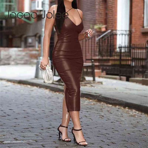 strap pu faux leather elegant sleeveless v neck bodycon midi spring summer party club long dress 210416, Black;gray
strap pu faux leather elegant sleeveless v neck bodycon midi spring summer party club long dress 210416, Black;gray