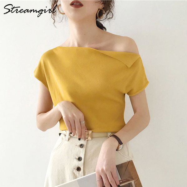 ice silk t shirt women summer slash neck off shoulder t-shirt yellow tee shirt femme knitted t shirt short sleeve 210421, White
ice silk t shirt women summer slash neck off shoulder t-shirt yellow tee shirt femme knitted t shirt short sleeve 210421, White