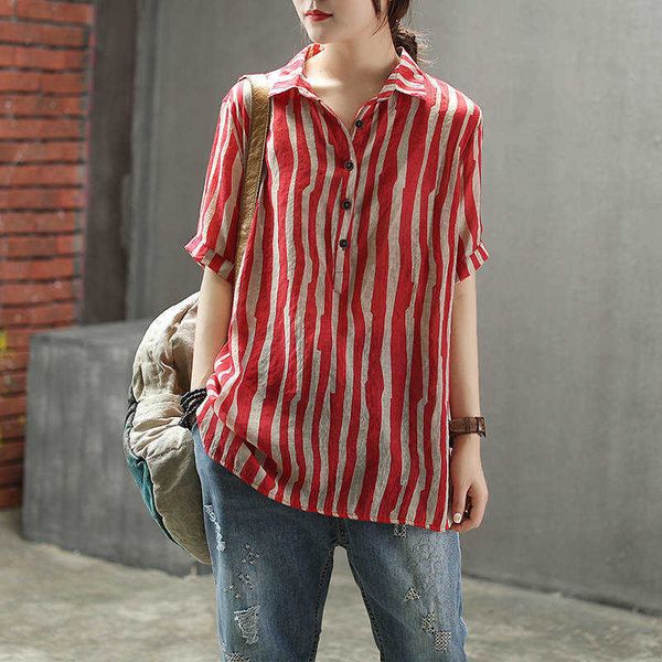 f&je style summer women shirt plus size short sleeve loose casual ladies striped cotton linen vintage female blouse d4 210721, White
f&je style summer women shirt plus size short sleeve loose casual ladies striped cotton linen vintage female blouse d4 210721, White