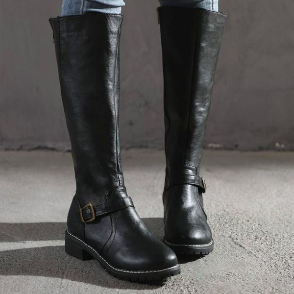 leather women long boots riding casual belt buckle zipper autumn winter knee high loose botas mujer footwear, Black
leather women long boots riding casual belt buckle zipper autumn winter knee high loose botas mujer footwear, Black