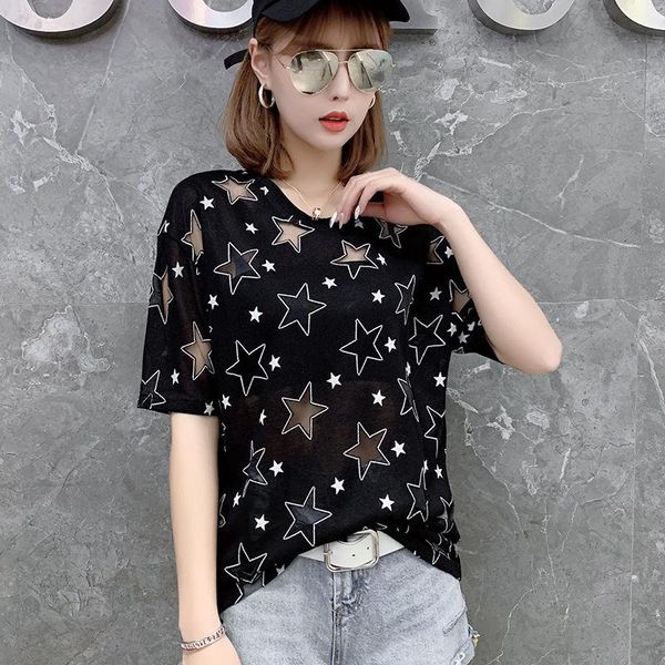 women's t-shirt ladies spring and summer hollow short sleeve, White