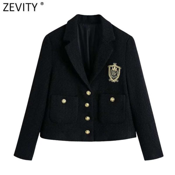 zevity women england style badge patch breasted woolen blazer coat vintage long sleeve pockets female outerwear chic ct663 210929, White;black
zevity women england style badge patch breasted woolen blazer coat vintage long sleeve pockets female outerwear chic ct663 210929, White;black