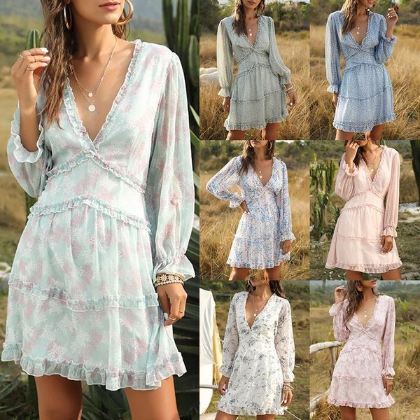 casual dresses spring women chiffon deep v-neck lantern sleeve floral print ruffle mini backless patchwork beach party e8tj, Black;gray
casual dresses spring women chiffon deep v-neck lantern sleeve floral print ruffle mini backless patchwork beach party e8tj, Black;gray