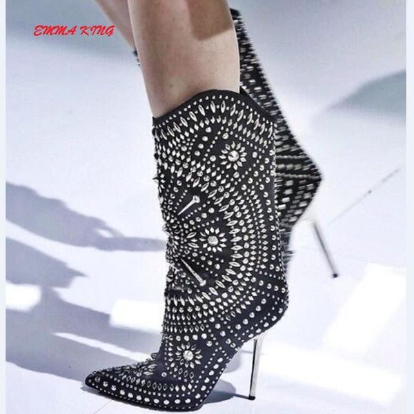 women fashion winter rivets boots autumn mid calf metal heel pointed toe booties mujer botas slip on punk high shoes 43, Black
women fashion winter rivets boots autumn mid calf metal heel pointed toe booties mujer botas slip on punk high shoes 43, Black