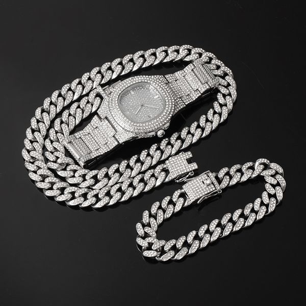 d&z cuban chain watch set necklace& watch & bracelet hip hop gold iced out paved rhinestones cz bling rapper for men jewelry, Silver
d&z cuban chain watch set necklace& watch & bracelet hip hop gold iced out paved rhinestones cz bling rapper for men jewelry, Silver