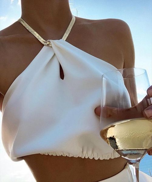 sleeveless backless hang your womens tanks neck metal chain crop summer fashion solid ruched elastic fabric tank, White
sleeveless backless hang your womens tanks neck metal chain crop summer fashion solid ruched elastic fabric tank, White