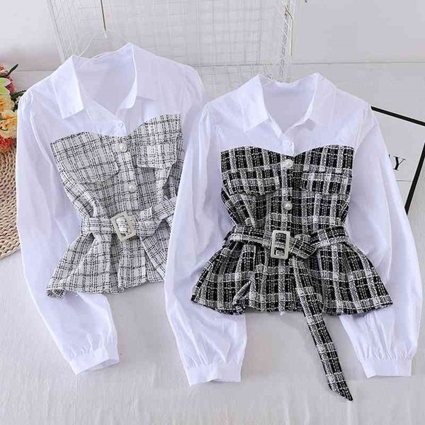 women new plaid shirt female autumn korean loose long-sleeved stitching fake two-piece blouse turn-down collar female gx1145 210410, White
women new plaid shirt female autumn korean loose long-sleeved stitching fake two-piece blouse turn-down collar female gx1145 210410, White
