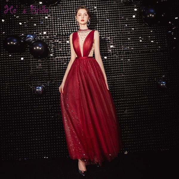 party dresses he's bride illusion star pattern evening dress for women wine red long high-neck formal prom gown elegant banquets temper, White;black
party dresses he's bride illusion star pattern evening dress for women wine red long high-neck formal prom gown elegant banquets temper, White;black