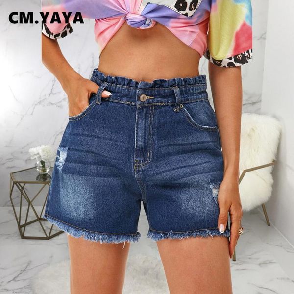 cm.yaya women denim shorts elastic waist zipper pockets loose straight rough edge short jeans casual fashion streetwear summer women's, Blue
cm.yaya women denim shorts elastic waist zipper pockets loose straight rough edge short jeans casual fashion streetwear summer women's, Blue