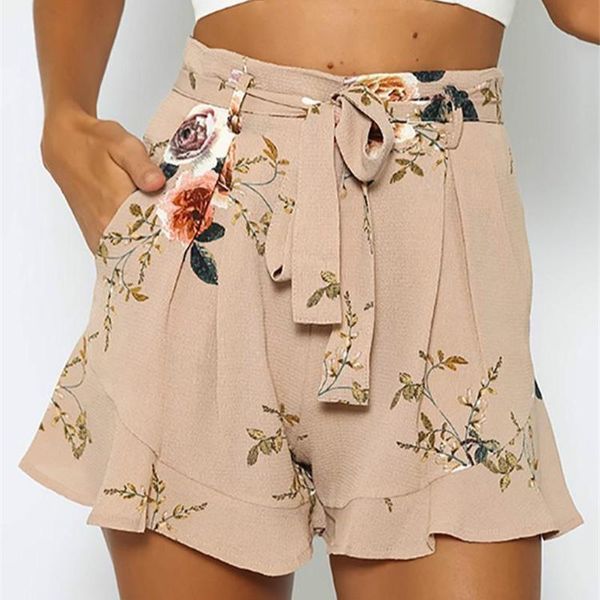 women's shorts women floral print short femme 2021 summer style loose belt casual thin mid plus size, White;black
women's shorts women floral print short femme 2021 summer style loose belt casual thin mid plus size, White;black