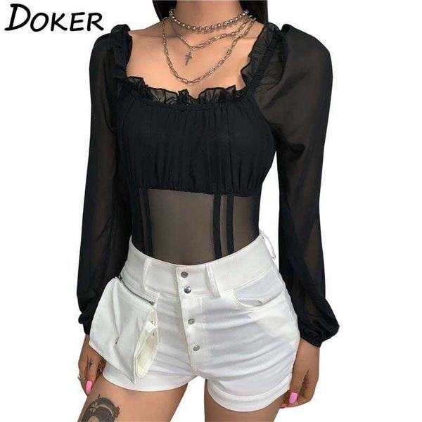 autumn solid color slash neck long sleeve patchwork mesh bottoming shirt ruffles skinny bodysuits 210604, Black;white
autumn solid color slash neck long sleeve patchwork mesh bottoming shirt ruffles skinny bodysuits 210604, Black;white
