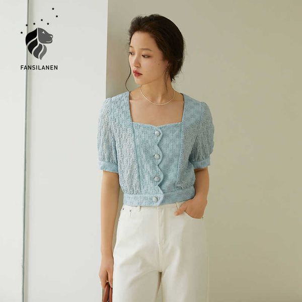 fansilanen office lady french square collar shirt women's summer short sleeve blue puff drop 210607, White
fansilanen office lady french square collar shirt women's summer short sleeve blue puff drop 210607, White