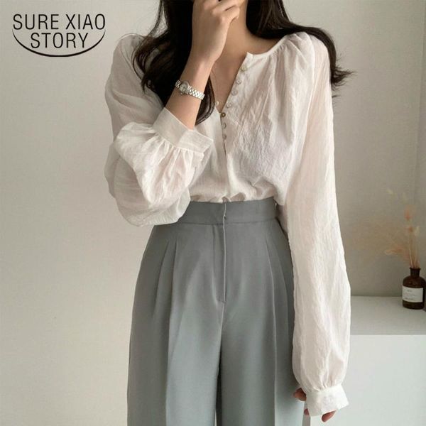women's blouses & shirts elegant lantern sleeve solid women blouse 2021 casual loose long button white black female 12359
women's blouses & shirts elegant lantern sleeve solid women blouse 2021 casual loose long button white black female 12359