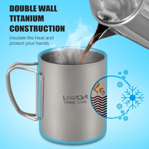 camp kitchen lixada 220ml double wall titanium cup camping fishing water coffee tea mug with foldable handle tableware
camp kitchen lixada 220ml double wall titanium cup camping fishing water coffee tea mug with foldable handle tableware