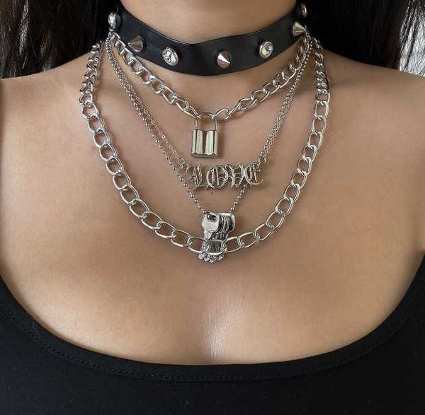 fashion chain key padlock pendant necklace for women silver lock layered on the neck with punk jewelry chains
fashion chain key padlock pendant necklace for women silver lock layered on the neck with punk jewelry chains