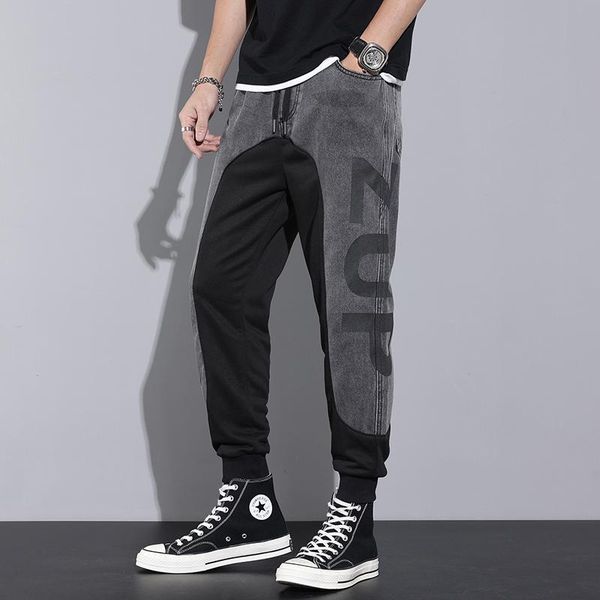 men's jeans 2021 chic casual drawstring contrast color long denim pants with letter printing for men, Blue
men's jeans 2021 chic casual drawstring contrast color long denim pants with letter printing for men, Blue