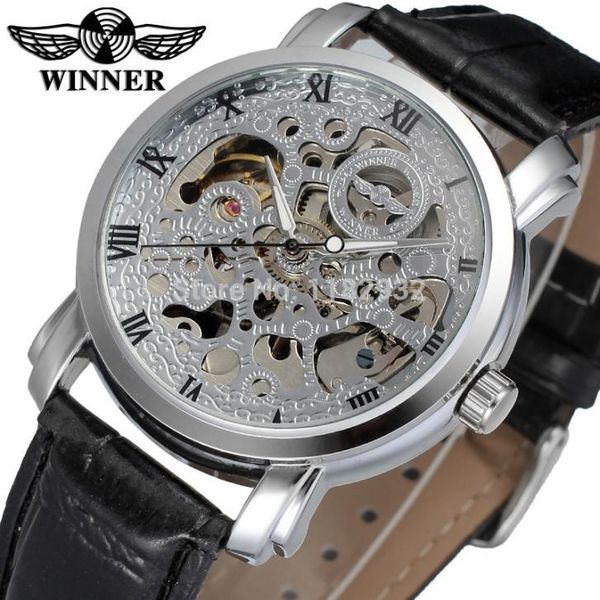 arrival winner automatic men silver color skeleton watch with black leather band wristwatch wristwatches, Slivery;brown
arrival winner automatic men silver color skeleton watch with black leather band wristwatch wristwatches, Slivery;brown