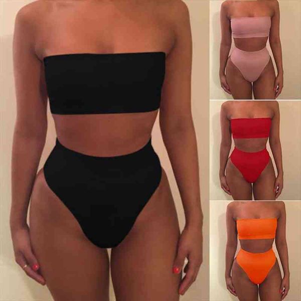 high waisted strapless boob tube bikini set swimsuit two pieces solid swimwear brazilian beachwear womens biquini, White;black
high waisted strapless boob tube bikini set swimsuit two pieces solid swimwear brazilian beachwear womens biquini, White;black