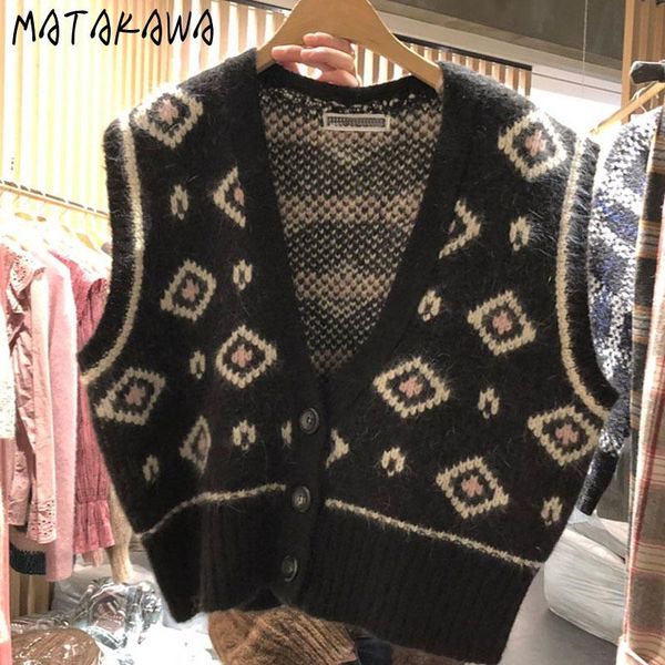 women's vests matakawa retro diamond plaid cardigan vest korean autumn and winter color matching buttoned knitted sweater women, Black;white
women's vests matakawa retro diamond plaid cardigan vest korean autumn and winter color matching buttoned knitted sweater women, Black;white
