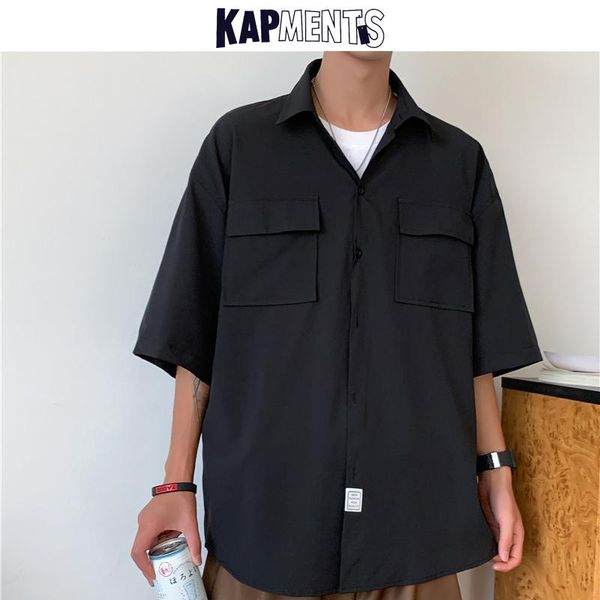 men's casual shirts kapments men solid pockets harajuku vintage 2021 summer mens japanese streetwear button up male short sleeve shirt, White;black
men's casual shirts kapments men solid pockets harajuku vintage 2021 summer mens japanese streetwear button up male short sleeve shirt, White;black