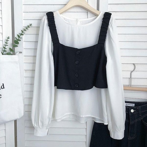 women's blouses & shirts autumn temperament single-breasted sleeveless short vest + round neck puff sleeve blouse two-piece shirt set d, White
women's blouses & shirts autumn temperament single-breasted sleeveless short vest + round neck puff sleeve blouse two-piece shirt set d, White