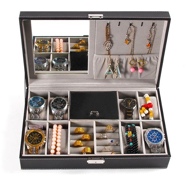 watch boxes & cases leather box black men's storage case with mirror lock women gift fashion display jewelry holder, Black;blue
watch boxes & cases leather box black men's storage case with mirror lock women gift fashion display jewelry holder, Black;blue
