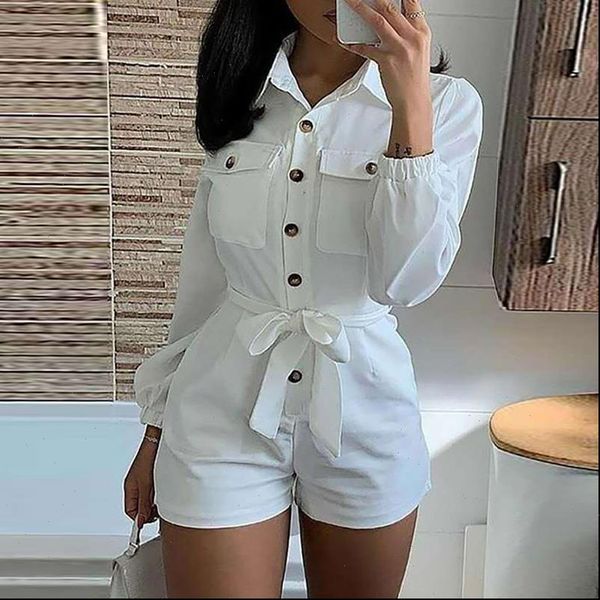 long sleeve button down womens jumpsuits turn collar bodysuit sashes slim elegant summer workwear, Black;white
long sleeve button down womens jumpsuits turn collar bodysuit sashes slim elegant summer workwear, Black;white