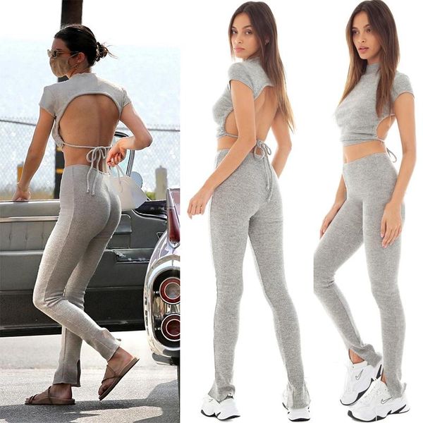 women's two piece pants solid color round neck slim two-piece suit with straps nine-point casual open back strap top, White
women's two piece pants solid color round neck slim two-piece suit with straps nine-point casual open back strap top, White