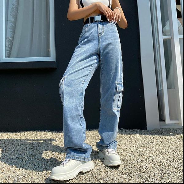 pocket patchwork high waist jeans womens jean loose straight tube mopping thin wide leg tooling pants women tide 100% cotton, Blue
pocket patchwork high waist jeans womens jean loose straight tube mopping thin wide leg tooling pants women tide 100% cotton, Blue