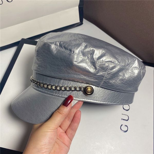 pu flat navy hat futuristic silver patent leather fashionable women's street duck tongue hat, Yellow
pu flat navy hat futuristic silver patent leather fashionable women's street duck tongue hat, Yellow