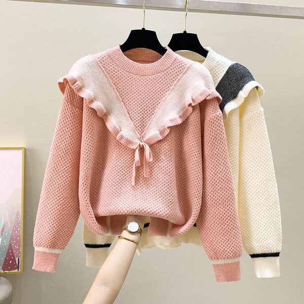 women's sweaters oversized autumn winter women sweater pullover 2021 long sleeve o neck cute ruffle loose casual pink thick kintting, White;black
women's sweaters oversized autumn winter women sweater pullover 2021 long sleeve o neck cute ruffle loose casual pink thick kintting, White;black