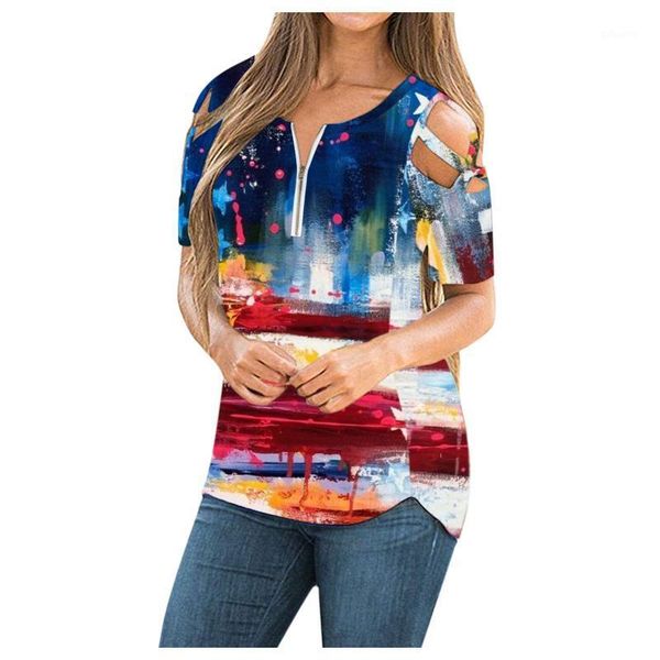 womens blouse with stars strips printed independence day strappy cold shoulder o-neck zipper basic women's t-shirt, White
womens blouse with stars strips printed independence day strappy cold shoulder o-neck zipper basic women's t-shirt, White