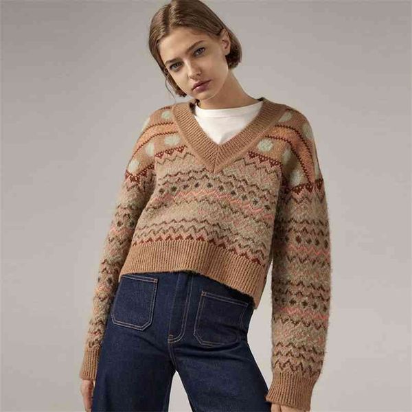 women fashion jacquard cropped knitted sweater vintage v- neck long sleeve female short pullovers chic 210422, White;black
women fashion jacquard cropped knitted sweater vintage v- neck long sleeve female short pullovers chic 210422, White;black